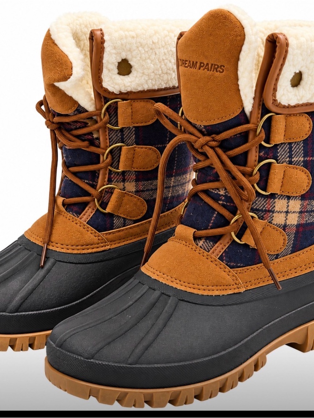 Dream Pairs Women’s Brown Plaid Insulated Winter Boots
